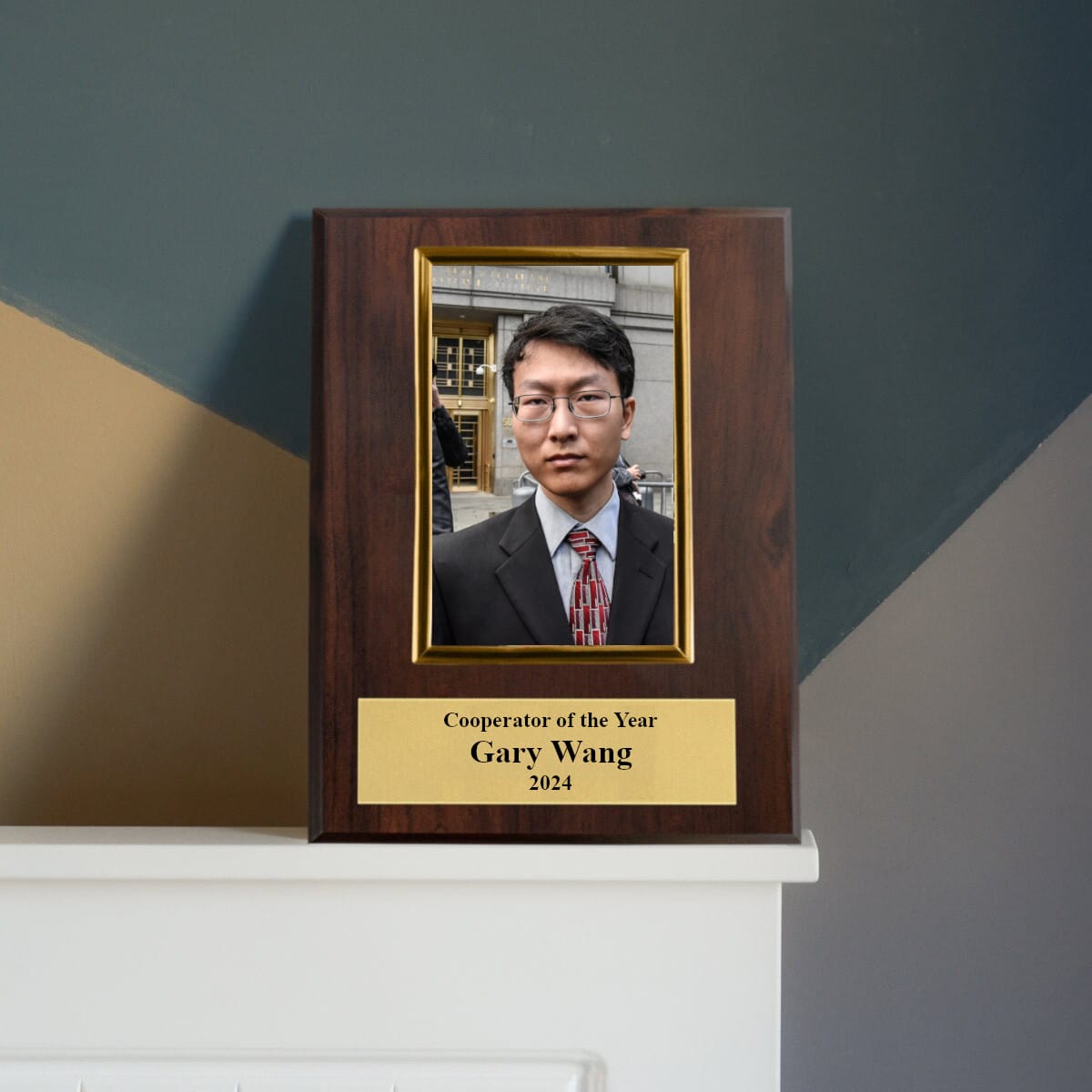 Fake “Cooperator of the Year” plaque for Gary Wang