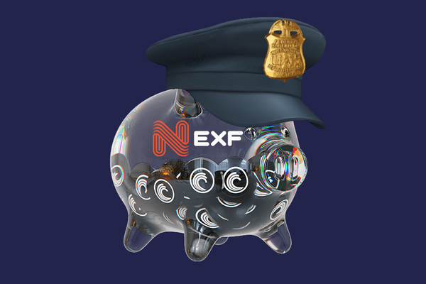 The NexFundAI pig logo, wearing a police hat with an FBI badge on the front